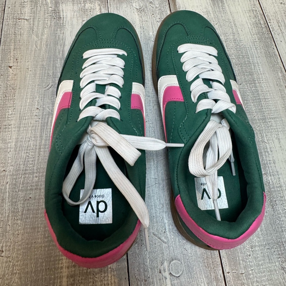 Green and Pink Sneakers with White Accents